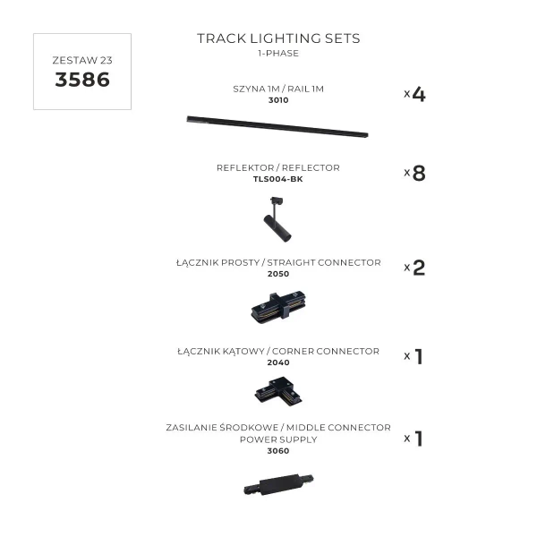 Nowoczesny system szynowy z 8 punktami 3586 jednofazowy czarny