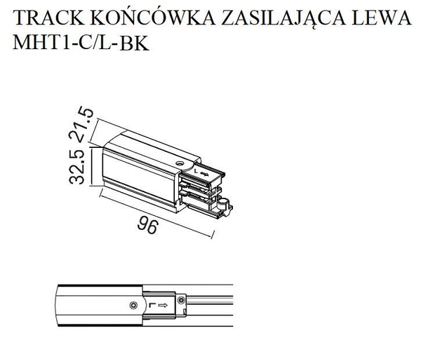 Zasilanie szynoprzewodu uziemienie lewe 4 wires Track Power Adaptor MHT1-C/L-BK Maxlight do systemu 3-fazowego 230V czarne