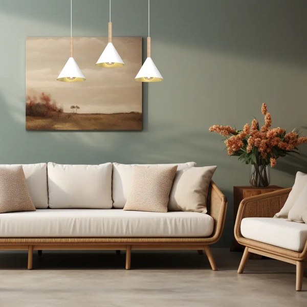 Potrójna wisząca lampa PERU WHITE MLP0980 stożki potrójne białe