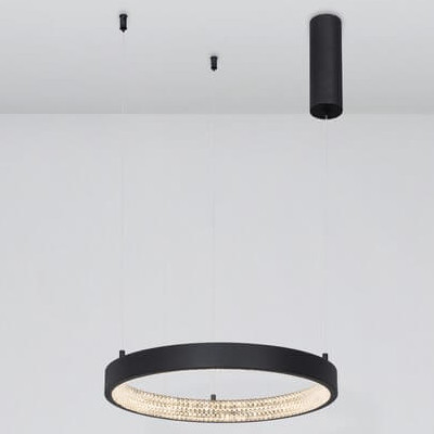 Glamour LAMPA wisząca MORON LE41722 Luces Exclusivas metalowa OPRAWA okrągy ZWIS LED 25W 3000K ring z krysztakami czarny