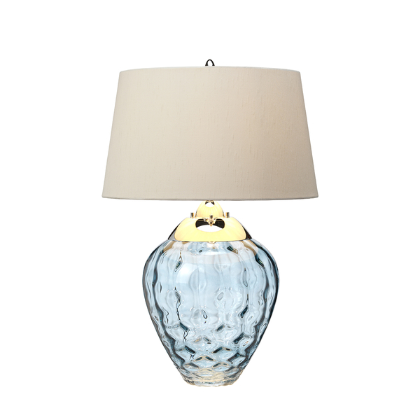 Szklana lampa stołowa QN-SAMARA-TL-BLU na biurko niebieska