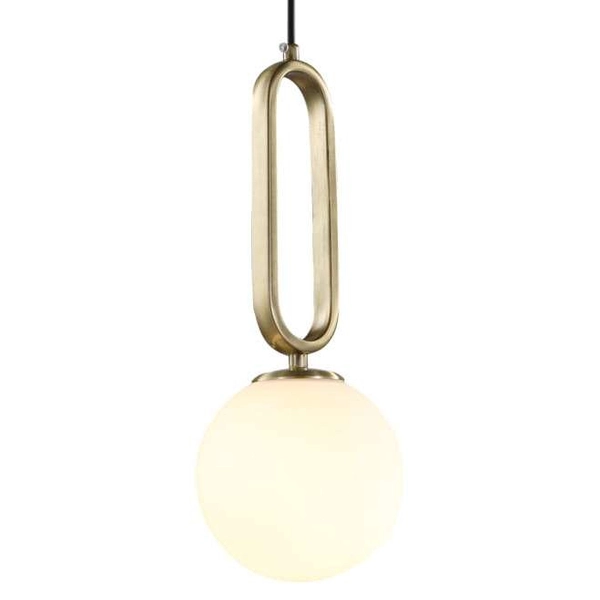 LAMPA wisząca Emo CGEMKULA COPEL szklana OPRAWA kula ZWIS metalowa ramka frame mosiądz polerowany biała