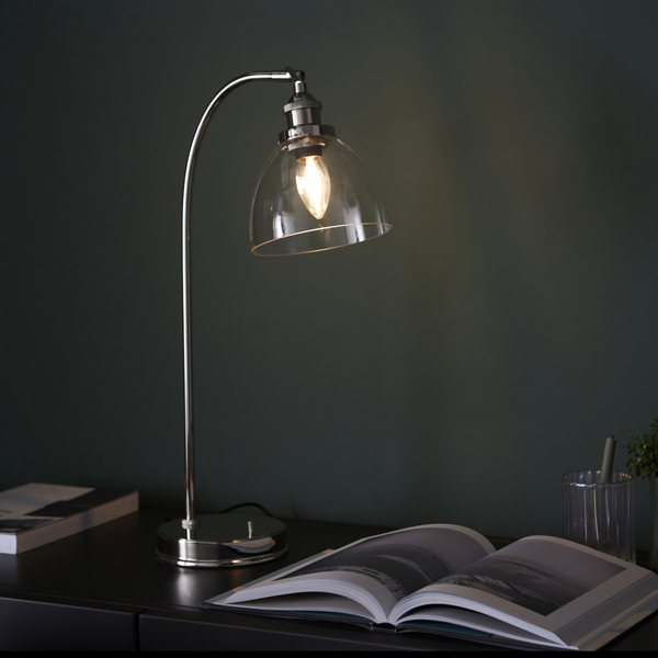 Vintage lampa stołowa L&-197590 Light& ze szklanym kloszem nikiel