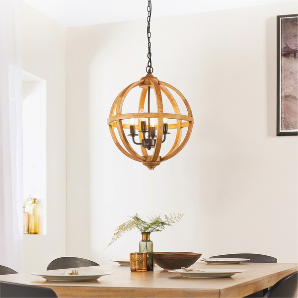 Wisząca lampa Toba 73575 Endon klatka na łańcuchu czarna drewno