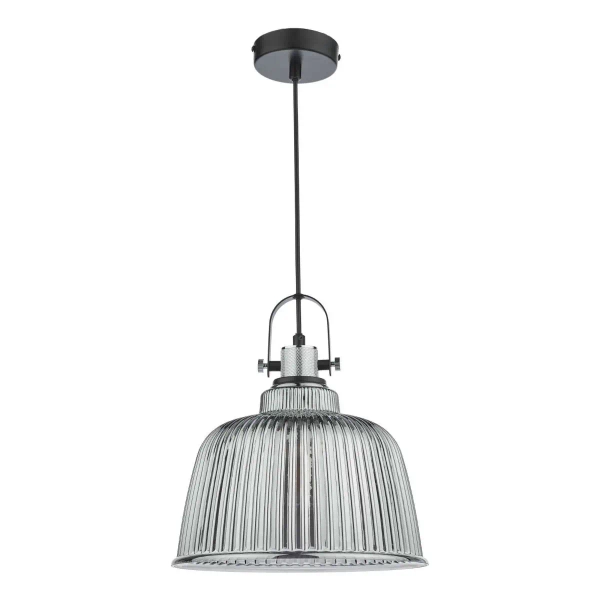 Industrialna wisząca lampa Rhode RHO8610 ryflowana chrom przydymiona