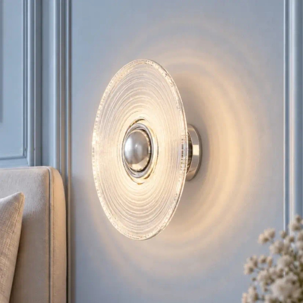 Szklany kinkiet ścienny Helios ST-X007W chrom okrągły LED 1x3W 3000K disc