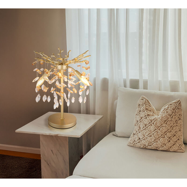 Kryształowa nocna lampka Queena 64138TG glamour bursztynowa złota