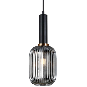 LAMPA wisząca ANTIOLA PND-5588-1M-BK+SG Italux plisowana OPRAWA szklany zwis czarny przydymiony
