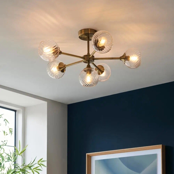 Sufitowa lampa szklana Allegra 103171 kule spiralne mosiądz