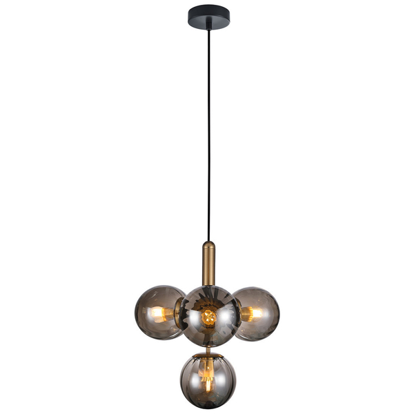 Loftowa LAMPA wisząca RAVENA PND-2324-4B BRO+SG Italux szklana OPRAWA zwis kule balls mosiądz przydymione