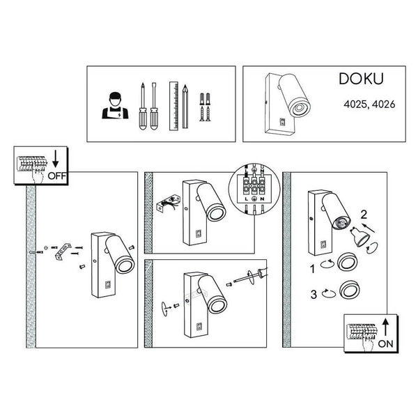 Ścienny kinkiet Doku 4026 Brosline włącznik do salonu tuba punktowa biały