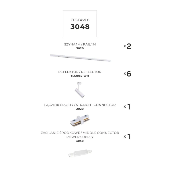 Szynowy jednoobwodowy zestaw 3048 regulowane białe