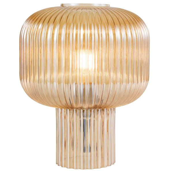 Żebrowana lampa stołowa Demarius DEM4206 szklana bursztynowa
