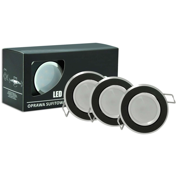 Podtynkowe LAMPY sufitowe SUN OLAL 305251 Polux zestaw 3 OPRAW okrągłych LED 10,5W 3000K do zabudowy czarne