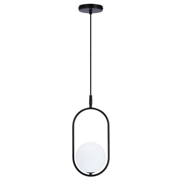 Czarna lampa wisząca Cordel szklana kula frame do sypialni