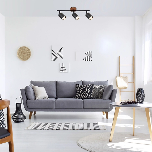 3-płomienna lampa sufitowa Edmund 5297 do holu z regulacją czarna drewno