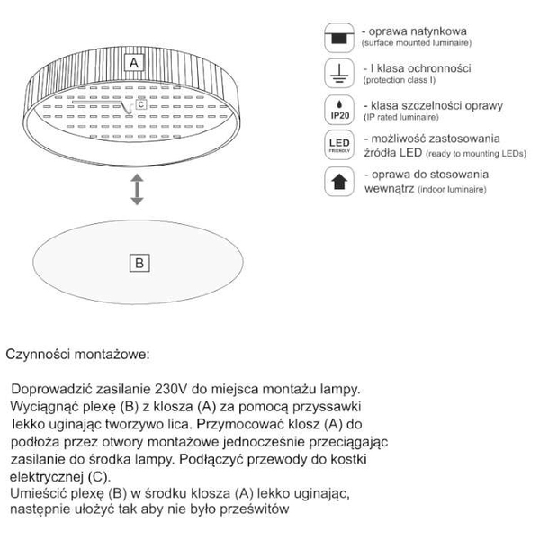 Plafon LAMPA sufitowa BUNGO 7142 Shilo okrągła OPRAWA ścienna KINKIET biały
