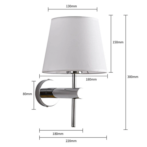 Abażurowa lampa ścienna TIVOLI LP-1133/1W CH Light Prestige metalowa oprawa kinkiet chrom biały