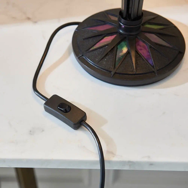 Szklana lampa nocna Astoria 63939 witrażowa do sypialni brązowa kolorowa