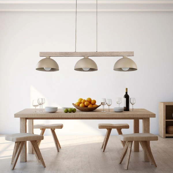 Wisząca lampa nad stół Oslo Sabia 11012 na belce drewnianej beżowy