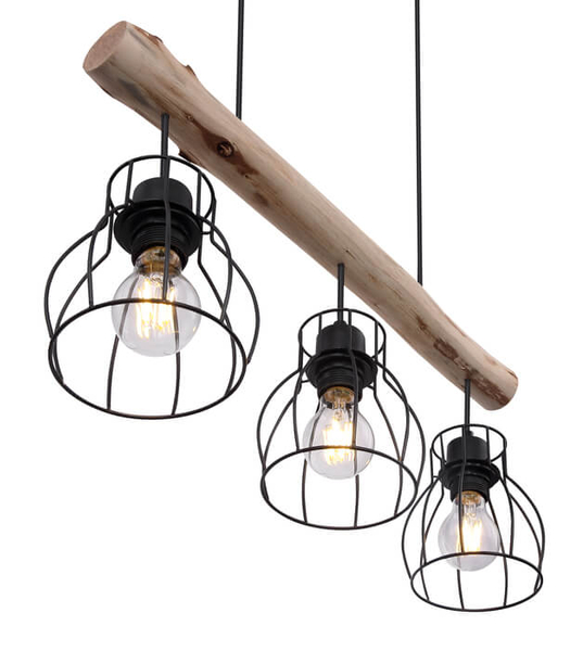 Wisząca lampa Mina 15326-3N belka z druciakami czarna drewno