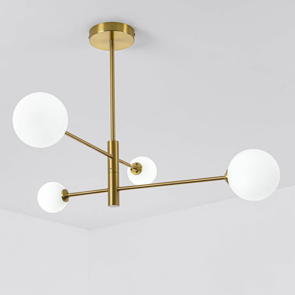 LAMPA sufitowa DORADO LP-002/4P Light Prestige loftowa OPRAWA 4-punktowy metalowy plafon molekuły szklane kule złote białe