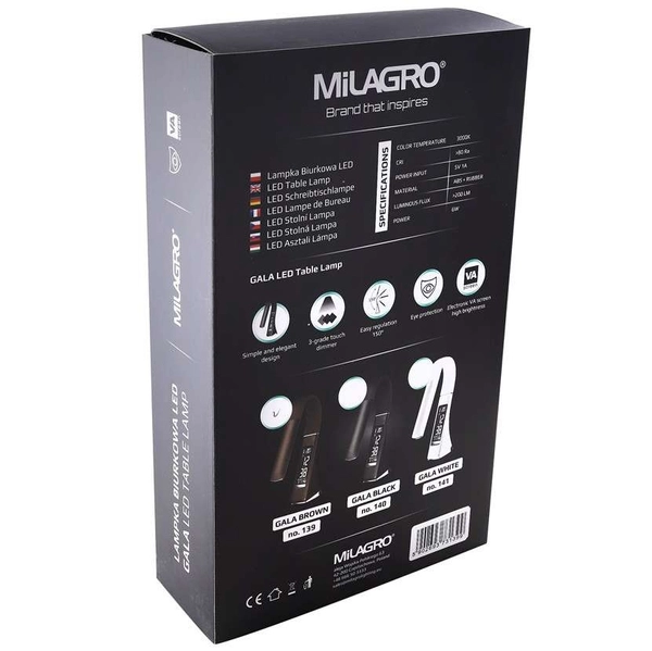 Biurkowa LAMPKA stojąca GALA ML139 Milagro stołowa LAMPA metalowa LED 6W 3000K z zegarkiem brązowa