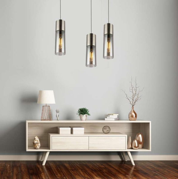 Loftowa LAMPA wisząca ANNIKA 21000HN Globo tuba OPRAWA szklana ZWIS okrągły nikiel matowy przydymiony