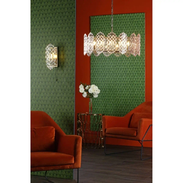 Wisząca lampa glamour Porthos POR1575 kryształowa na łańcuchu mosiądz