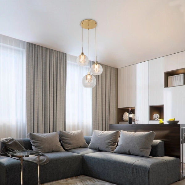 Wisząca LAMPA modernistyczna PHILANA 6496 Rabalux szklana OPRAWA kaskada ZWIS dekoracyjne kule balls złota przezroczysta