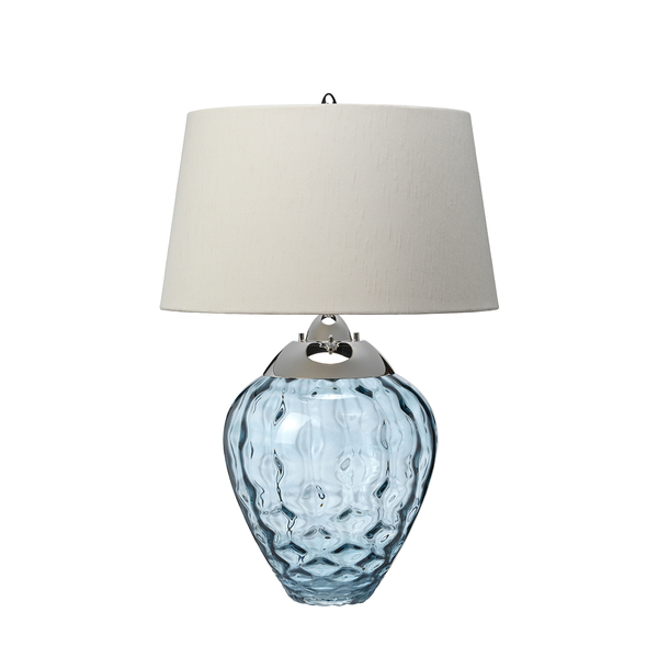 Szklana lampa stołowa QN-SAMARA-TL-BLU na biurko niebieska