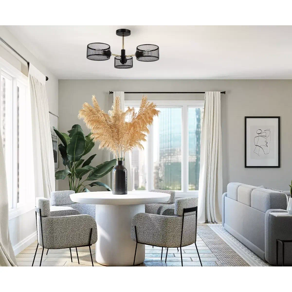 Druciana lampa sufitowa 1097/3 BL TR nad łóżko czarna złota