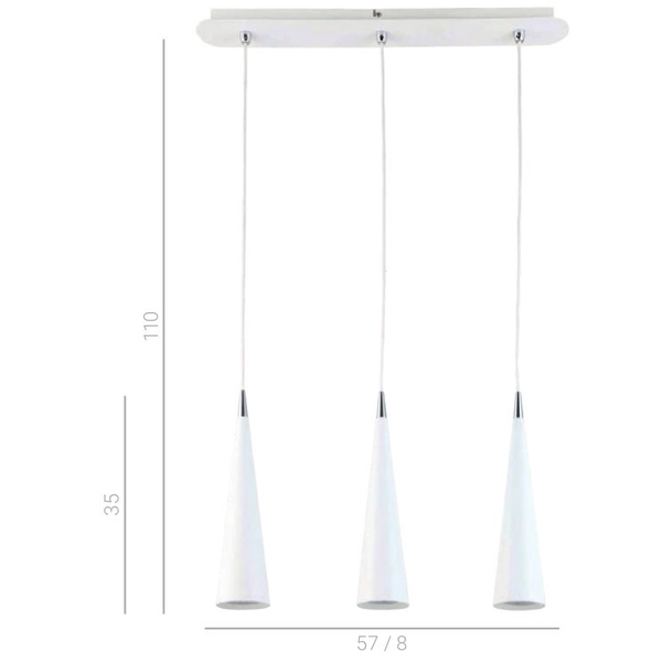 LAMPA wisząca PIETRO WH FH31803-AJ13 WH Italux metalowa OPRAWA stożki sople ZWIS na listwie dzwon biały