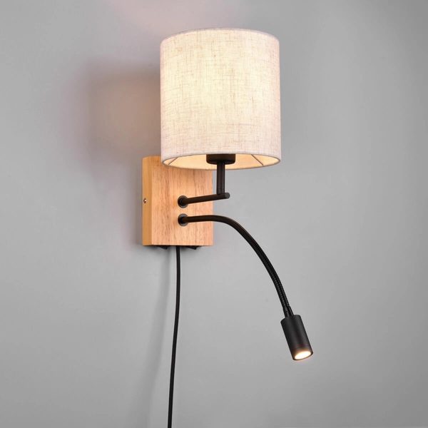 Kinkiet abażurowy ELDRA DL236212879 LED 3,1W 3000K drewniany czarny beżowy