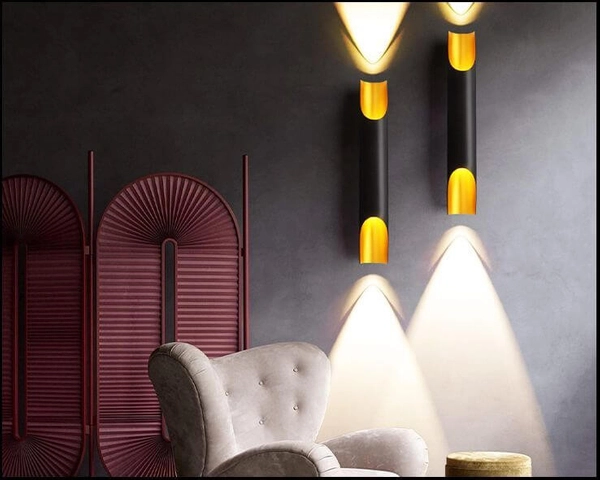 LAMPA ścienna AGI KGDE14 Abigali metalowa OPRAWA kinkiet tuba czarna złota