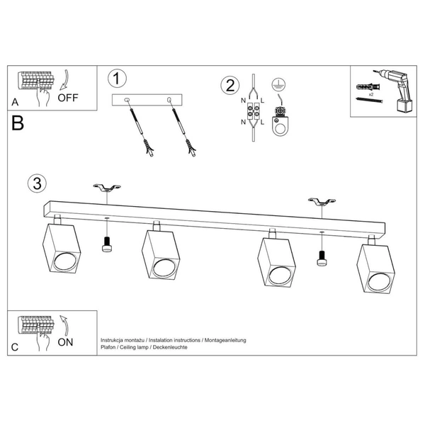 4-punktowa lampa sufitowa SL.1038 drewniana do garderoby