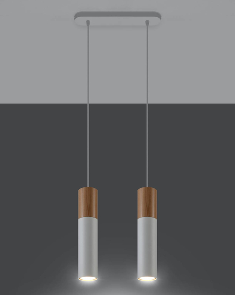 Wisząca LAMPA skandynawska SL.0629 metalowa OPRAWA hygge ZWIS tuby drewniane białe