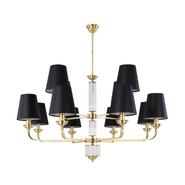 Abażurowy żyrandol do salonu Verde VER-ZW-12 (ZM) czarny mosiądz