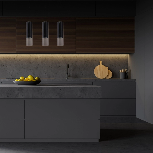 Wiszące tuby salonowe Manacor LP-232/3L BK Light Prestige czarna szklana lampa