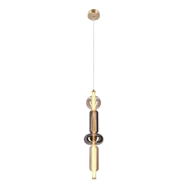 Szklana wisząca lampa KELLY bursztynowa przydymiona 31-54555 4xLED 9,5W 2700K do sypialni