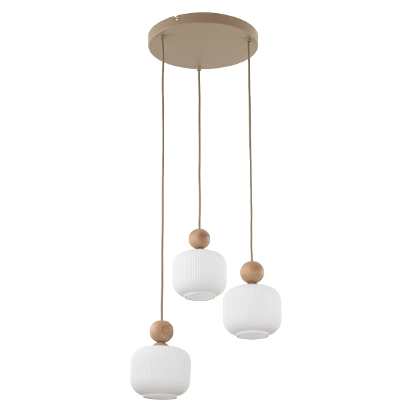 Ekologiczna lampa wisząca Ballo 11050 mleczne kule drewniana brązowy