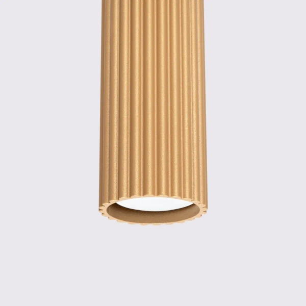 Podłużna lampa wisząca KARBON SL.1554 tubka ryflowana złota