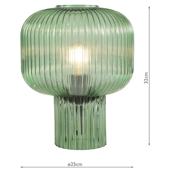 Ryflowana stołowa lampa Demarius DEM4224 grzyb szklana zielony
