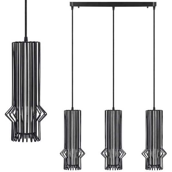 Loftowa LAMPA wisząca Sten 5106/3 BLACK Elem industrialna OPRAWA metalowe klatki ZWIS druciaki czarne