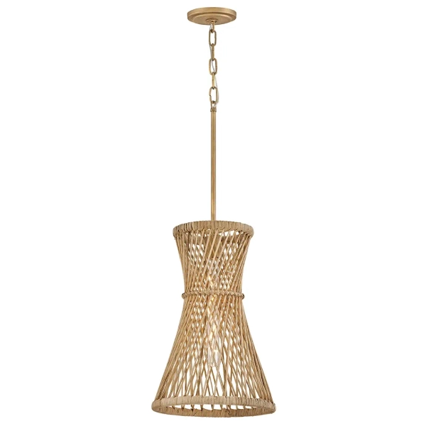 Rattanowa wisząca lampa Twyla QN-TWYLA-1P-BNG ażurowa złota