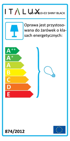 Industrialna LAMPA wisząca MILLENIA DS-M-010-03 SHINY BLACK Italux metalowa OPRAWKA kabel ZWIS przewód czarny błyszczący