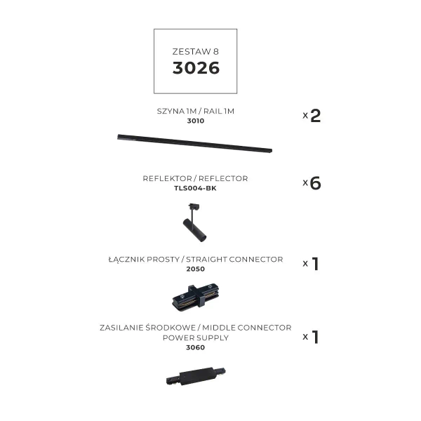 Nowoczesny zestaw szynowy jednoobwodowy 3026 do salonu czarny