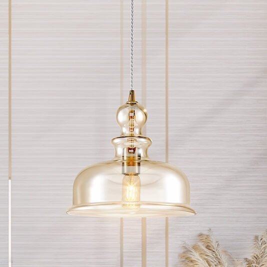 Lampa wisząca Ton P001PL-01BZ szklany klosz bursztynowa