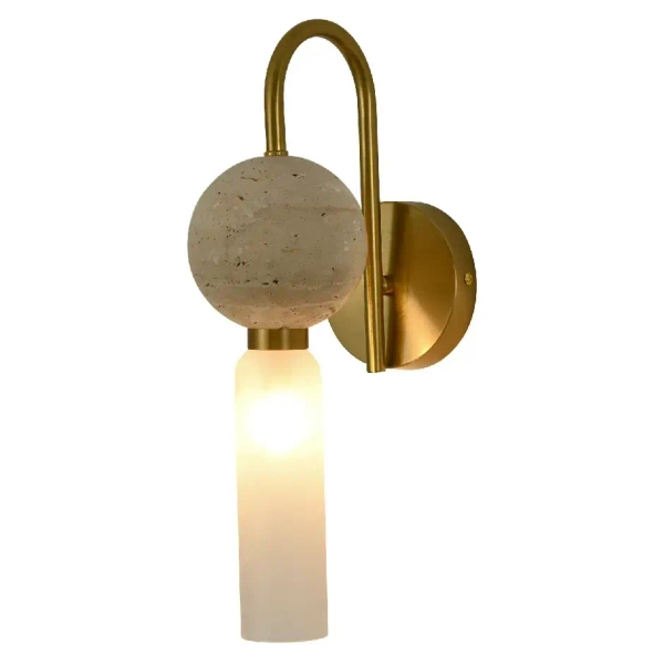 Modernistyczna naścienna lampa Bilo WL0111 tuba biała mosiądz