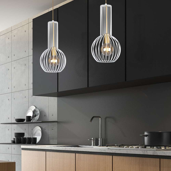 Wisząca LAMPA industrialna Arvi K-4525 Kaja metalowa OPRAWA druciany zwis biały